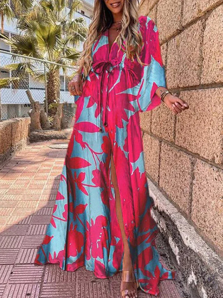 Selene - Elegantes bedrucktes Strandtildäknungs Kleid