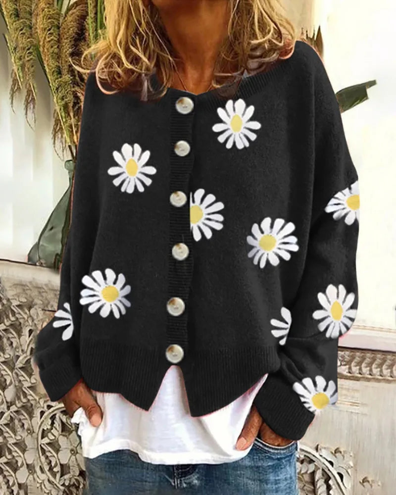 Elisa – Pullover mit Blumenmuster und Knöpfen