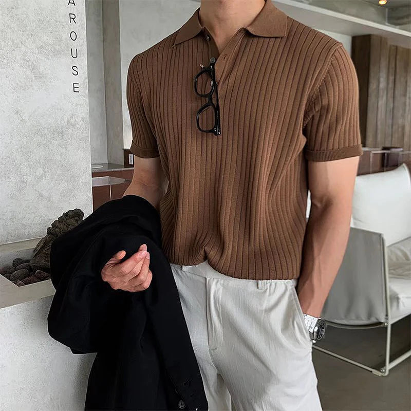 Thor - Klassischer Poloshirt mit gestricktem Streifen im Vintage-Stil
