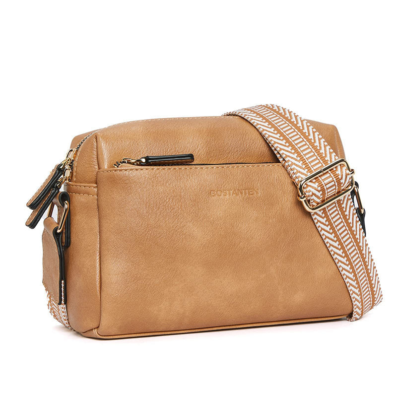 Luisa - Schultertasche mit dreifachem Reißverschluss und gestreitem Riemen