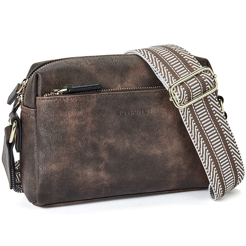 Luisa - Schultertasche mit dreifachem Reißverschluss und gestreitem Riemen