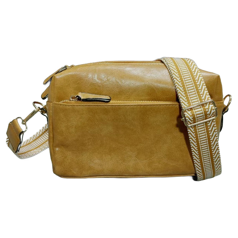 Luisa - Schultertasche mit dreifachem Reißverschluss und gestreitem Riemen
