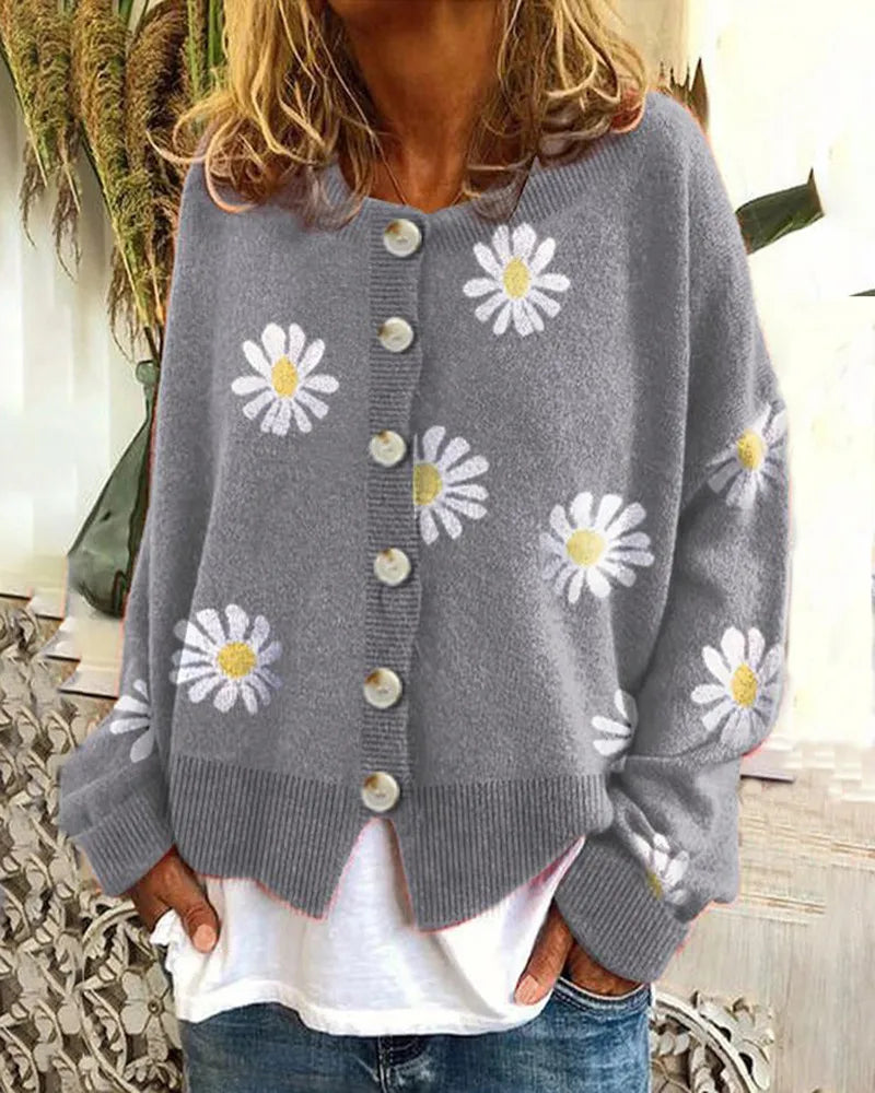 Elisa – Pullover mit Blumenmuster und Knöpfen