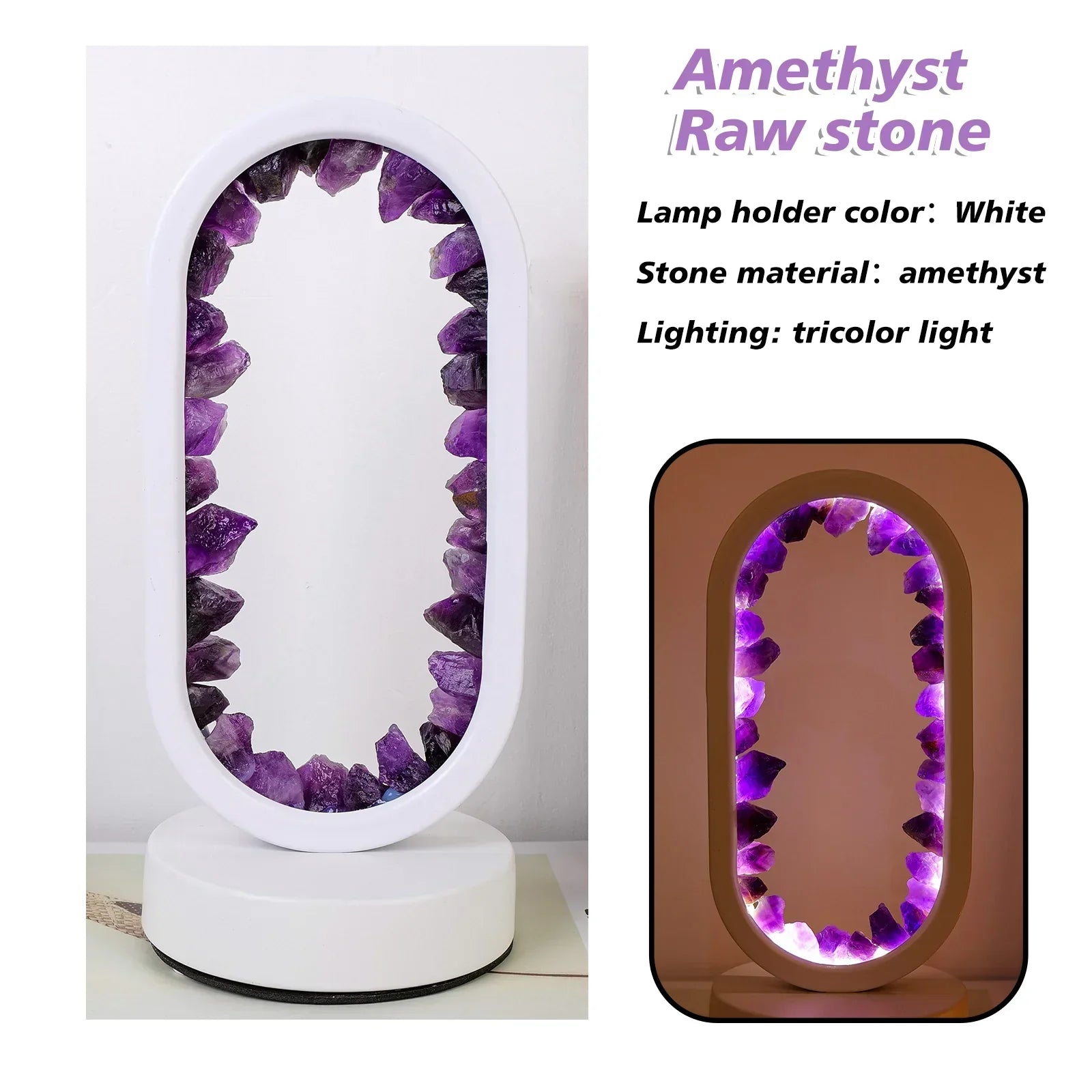 AmethystGlow – Ruhe und moderne Eleganz Ovaler Kristall-LED-Lampe