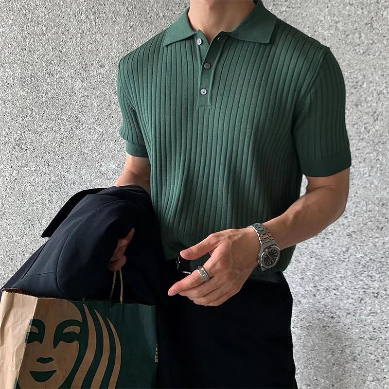 Thor - Klassischer Poloshirt mit gestricktem Streifen im Vintage-Stil