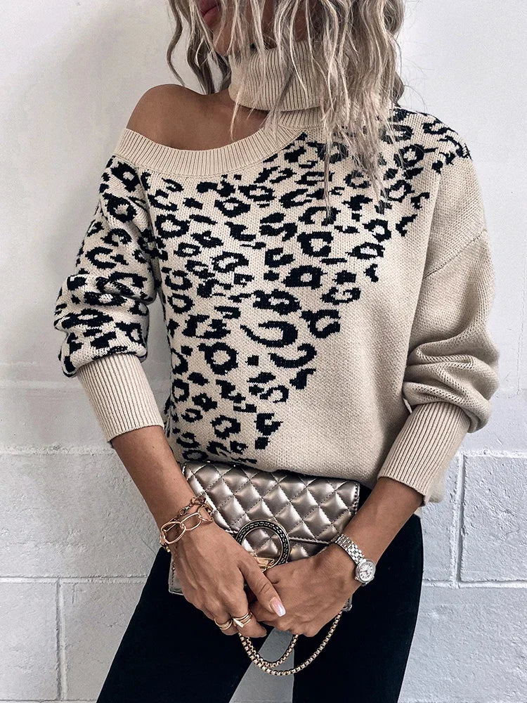 Nicole - Leopard Luxe schulterfreier Pulli