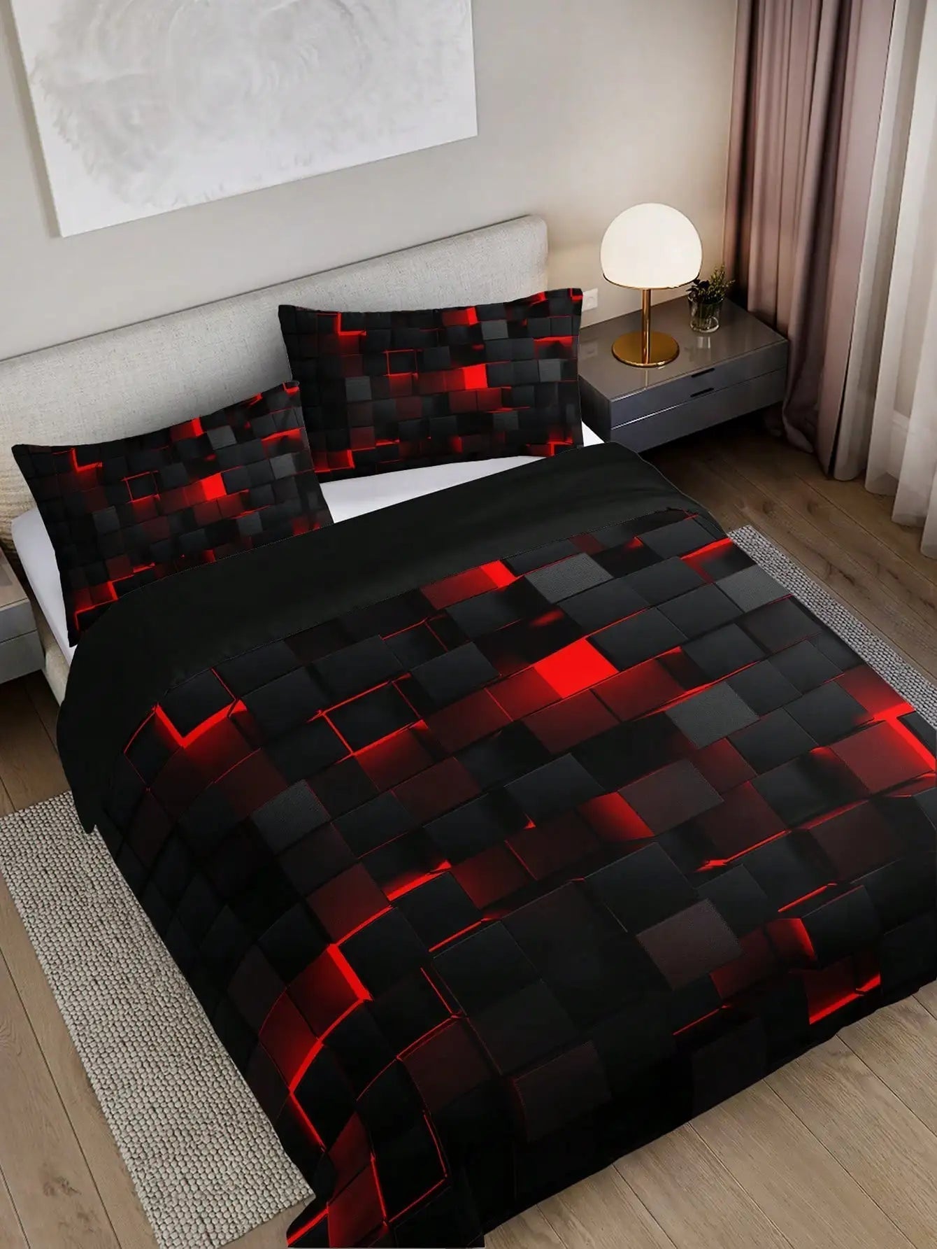 GridLuxe - modernes Bettwäsche-Set mit dynamischem rotem Gitter