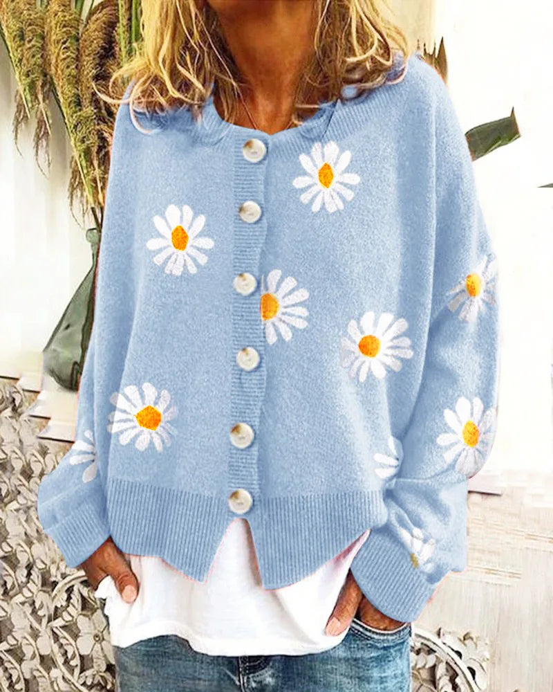 Elisa – Pullover mit Blumenmuster und Knöpfen