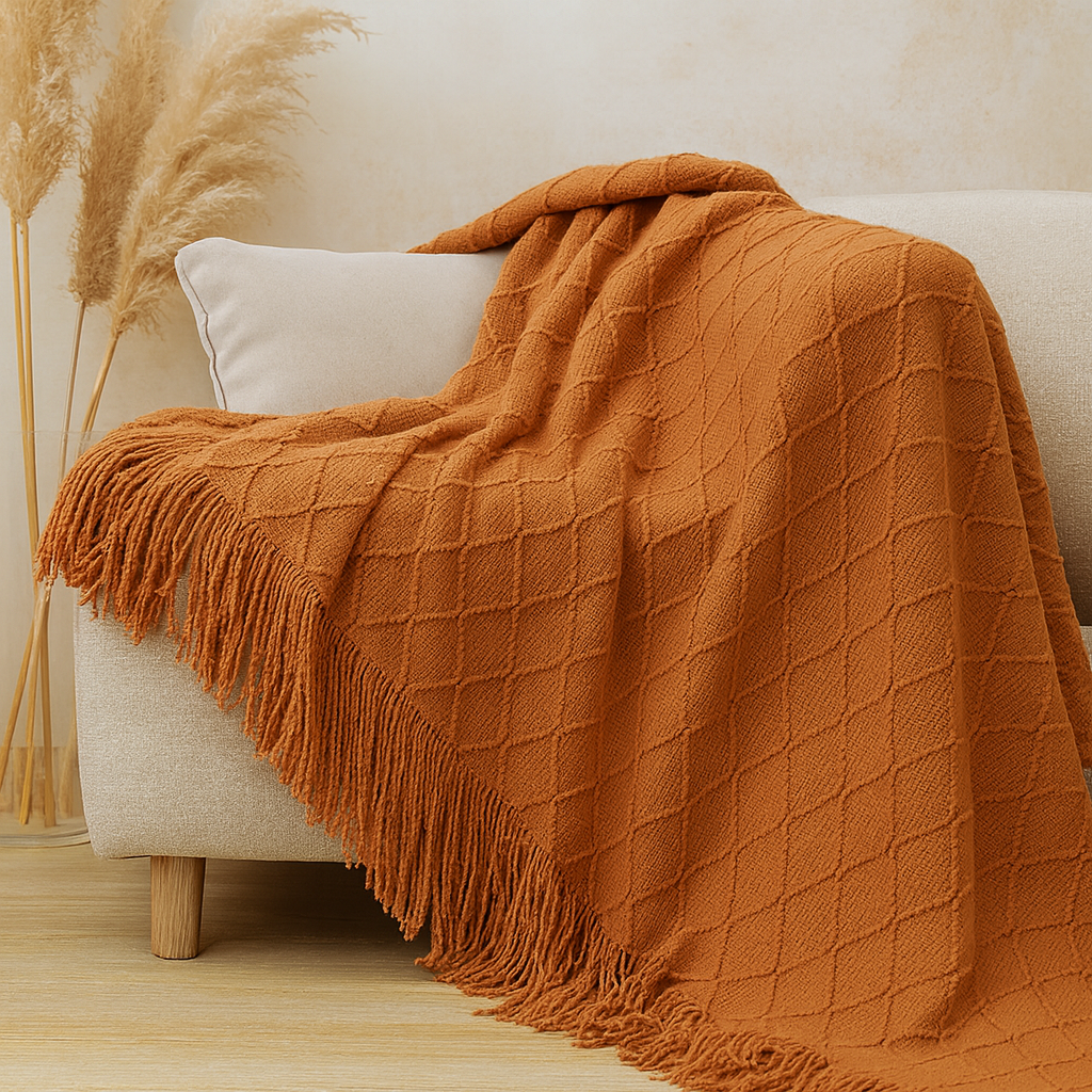 Weiche, gemütliche Überwurfdecke im Vintage-Stil mit geometrischem Muster für Couch und Bett