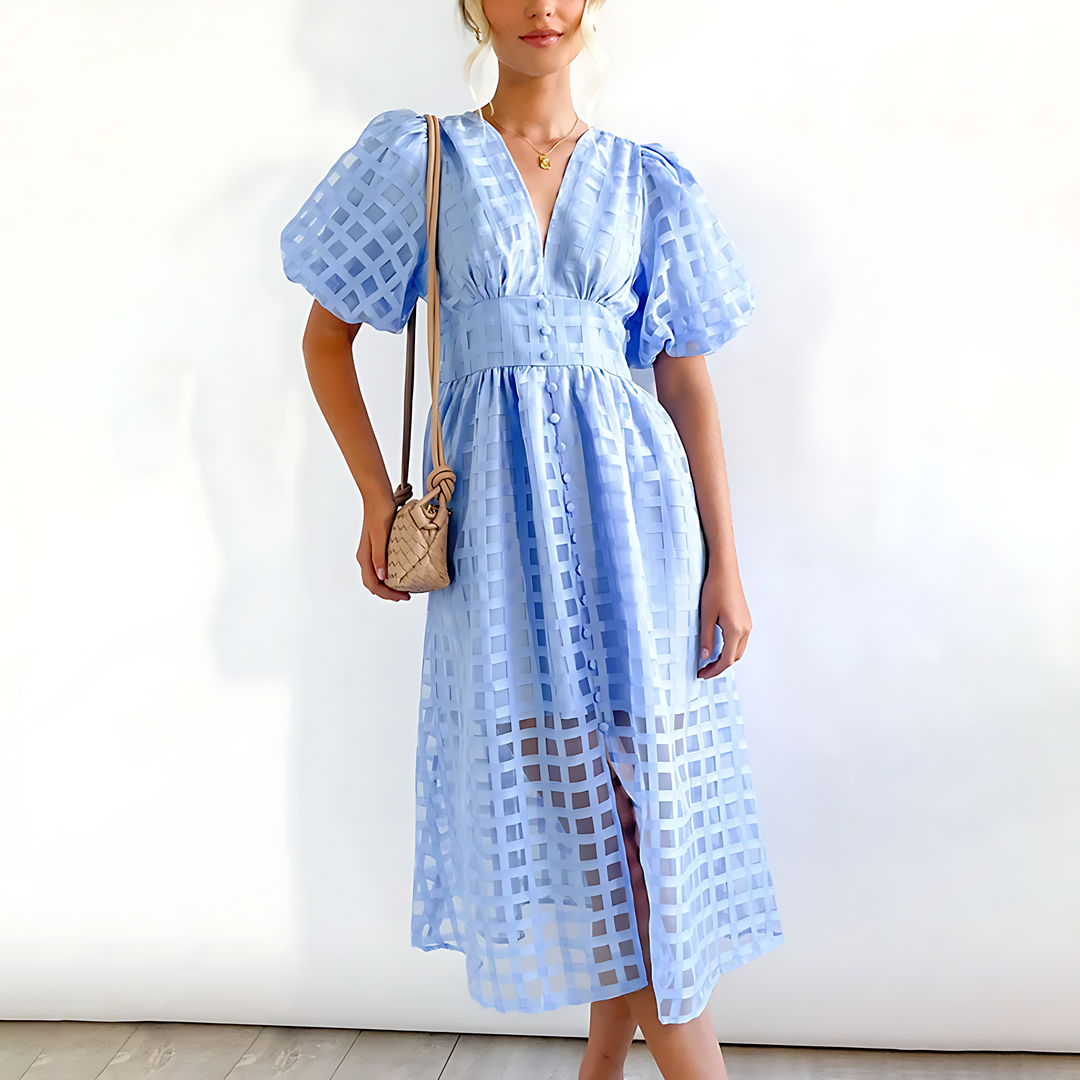 Solvej - Vintage-Midikleid mit Puffärmeln