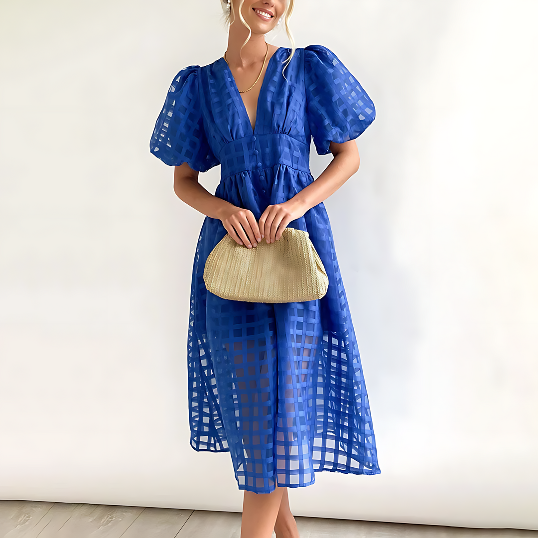 Solvej - Vintage-Midikleid mit Puffärmeln
