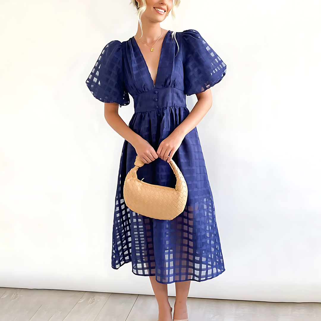 Solvej - Vintage-Midikleid mit Puffärmeln
