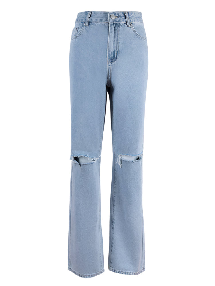 Anne - Entspannte Straight-Leg Jeans in Heller Waschung mit Abgenutzten Details