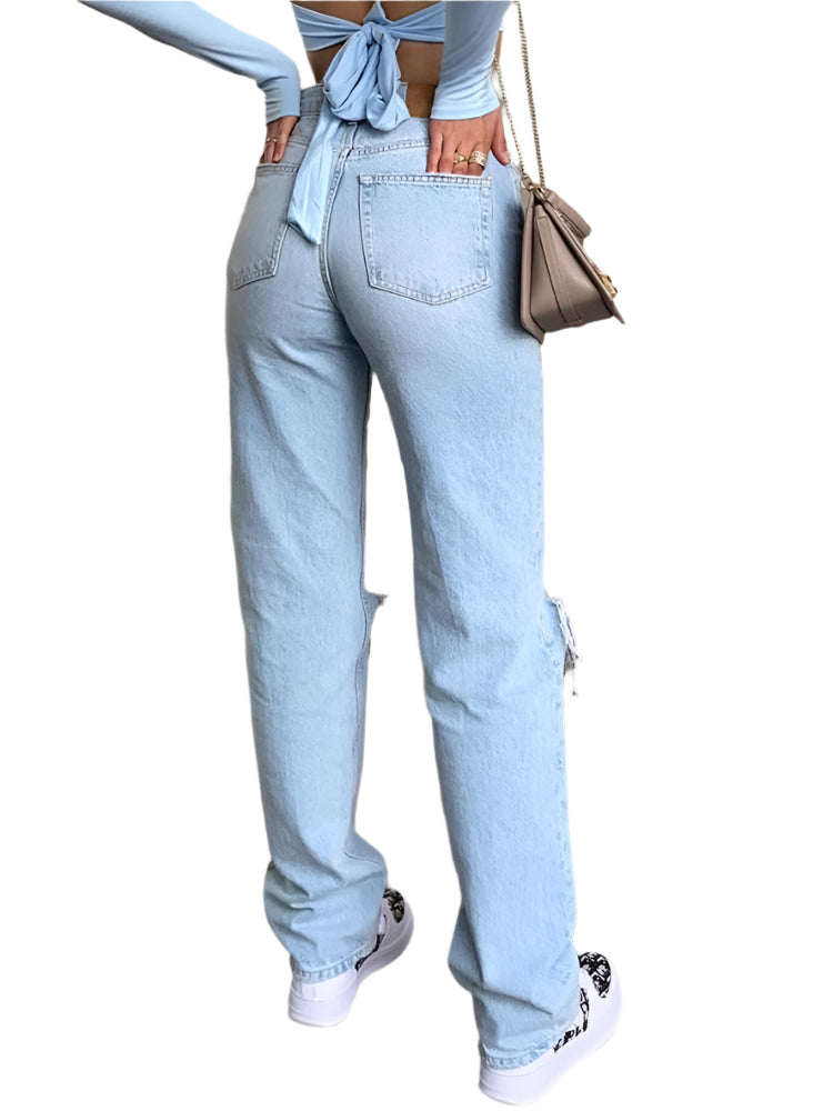 Anne - Entspannte Straight-Leg Jeans in Heller Waschung mit Abgenutzten Details