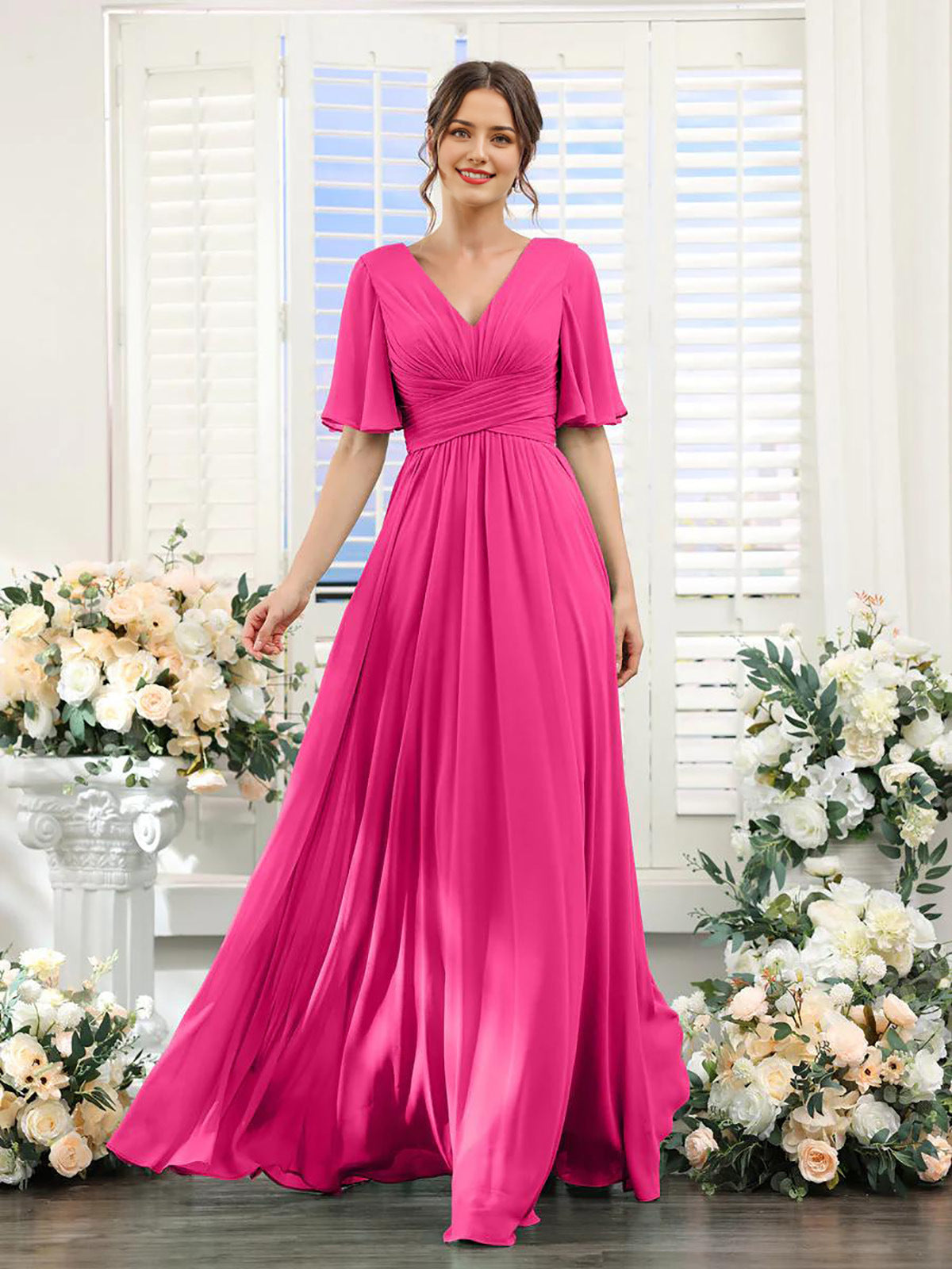 Magdalena - Hübsches Chiffonkleid mit V-Ausschnitt