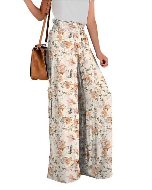 Flora - Blumenmusternde Hose mit weitem Bein und elastischem Bund