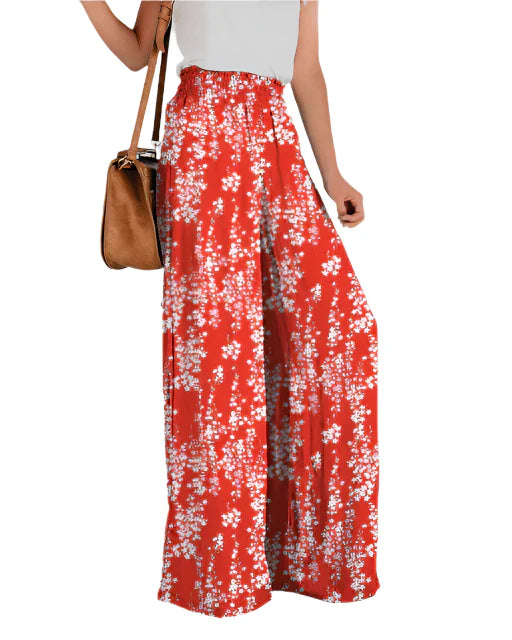 Flora - Blumenmusternde Hose mit weitem Bein und elastischem Bund