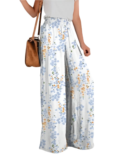 Flora - Blumenmusternde Hose mit weitem Bein und elastischem Bund