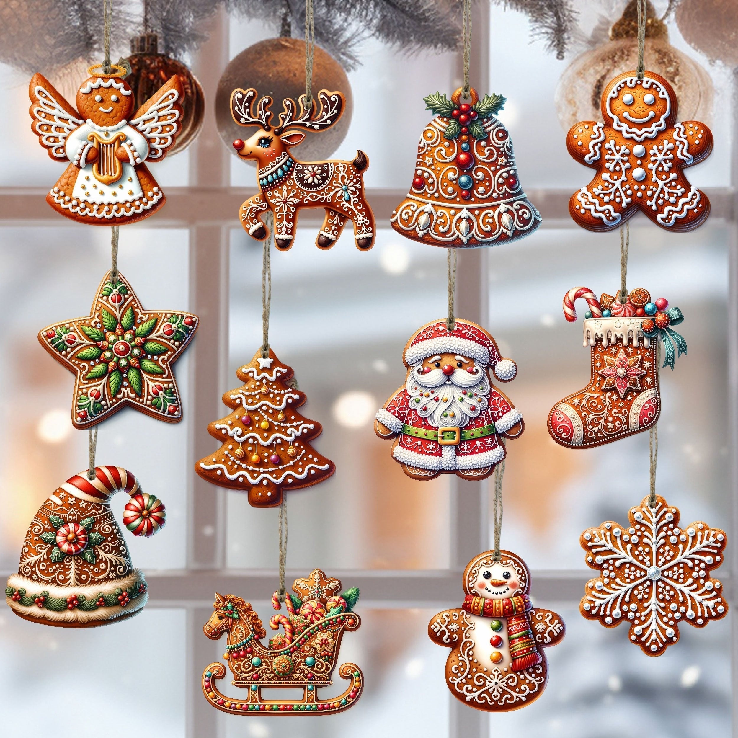 12 Stück handgefertigte Holz-Weihnachtsanhänger Set