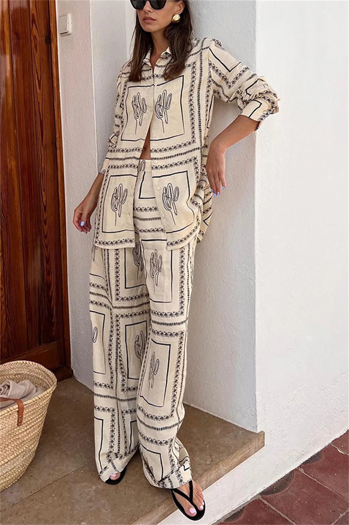 Amalia - Elegantes Shirt- und Hosen-Set mit Druck
