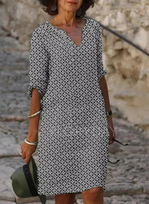 Dana - Lockere Passform Halbarm Print Kleid