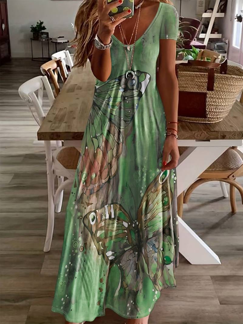 Gracie – V-Ausschnitt Kleid mit Schmetterlingsdruck