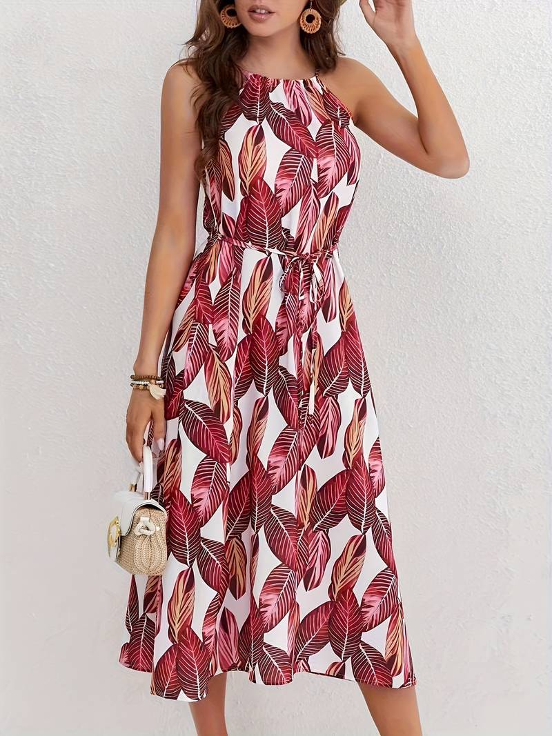 Esther - Neckholder Strandkleid mit Blattdruck