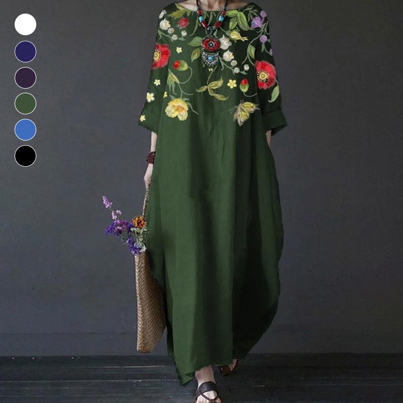 Amber - mellemlange Ärmel Vintage Kleid mit Blumenmuster