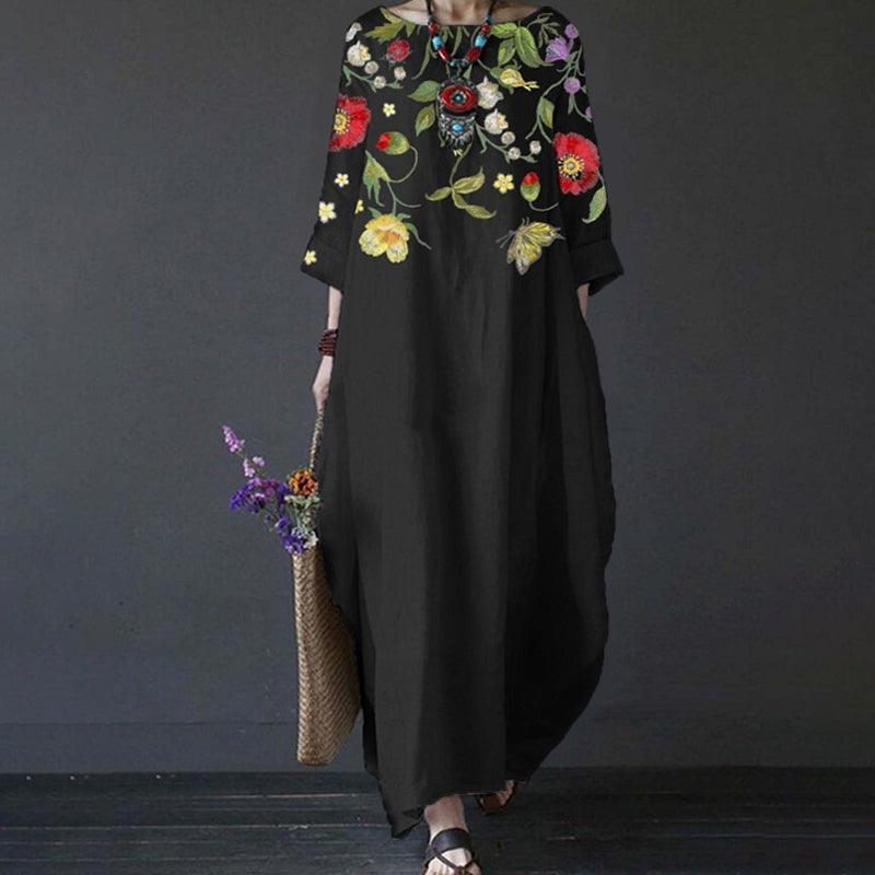 Amber - mellemlange Ärmel Vintage Kleid mit Blumenmuster
