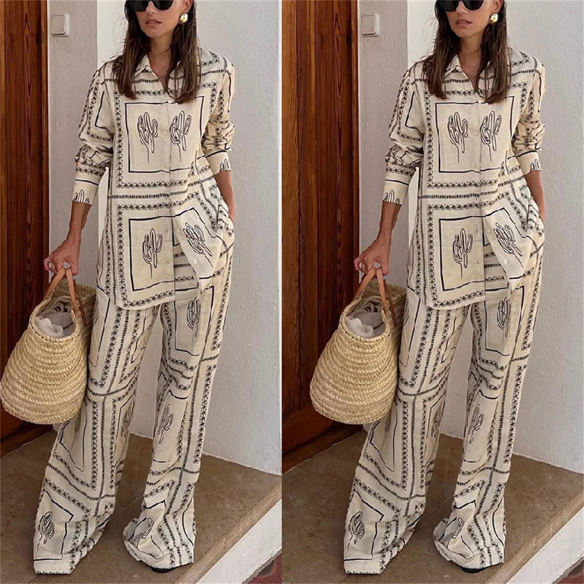 Amalia - Elegantes Shirt- und Hosen-Set mit Druck