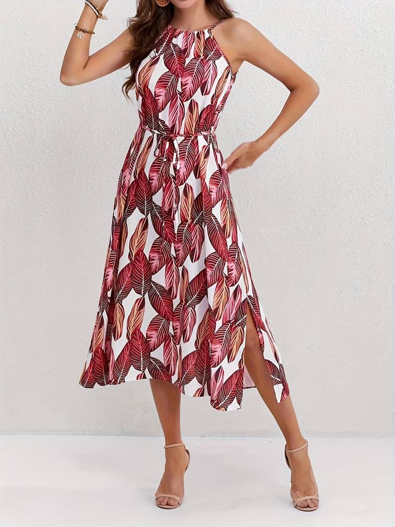 Esther - Neckholder Strandkleid mit Blattdruck