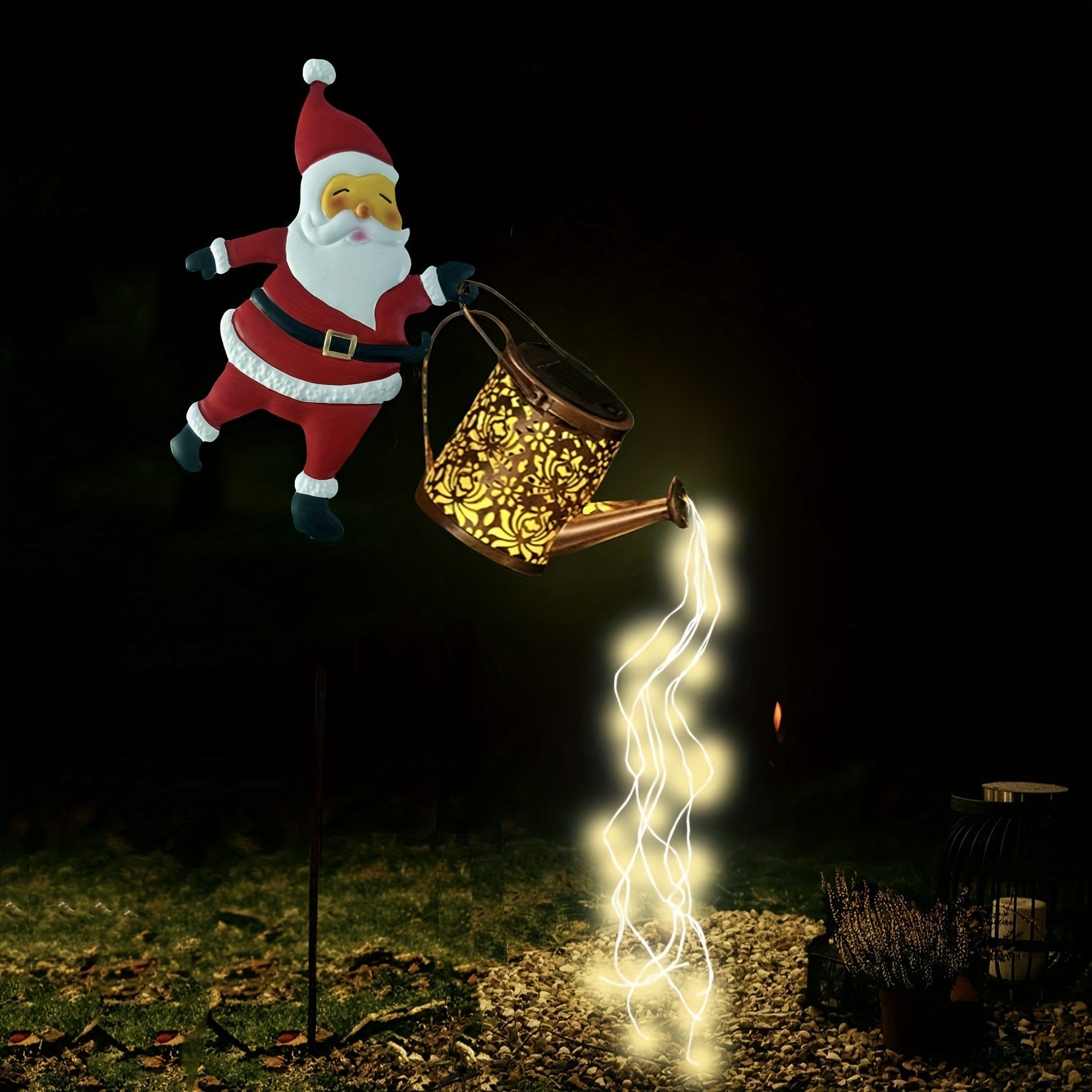 Solarbetriebene Weihnachtsmann-Teekanne Gartenlichter