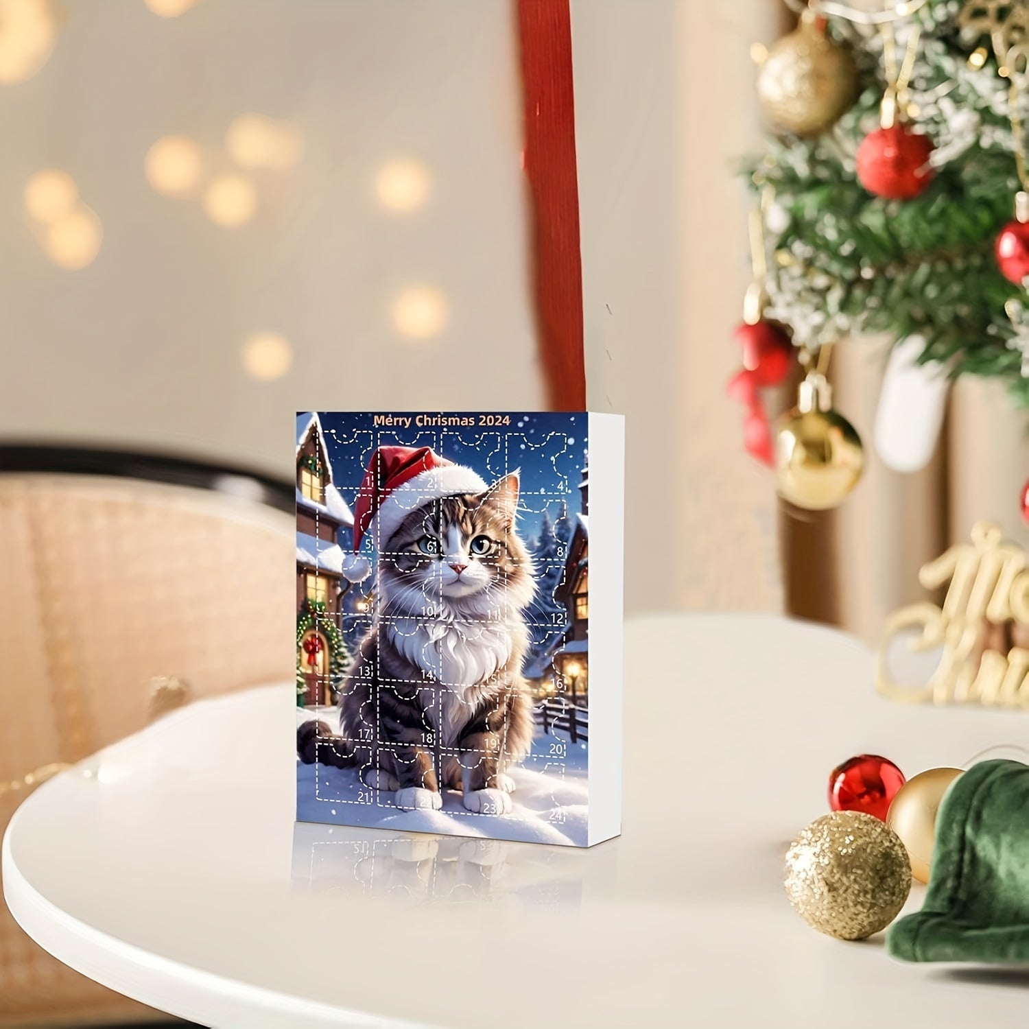 Vintage-Adventskalender mit Acryl-Katzenanhängern 2025, 24-tägiger Weihnachtscountdown für Katzenliebhaber