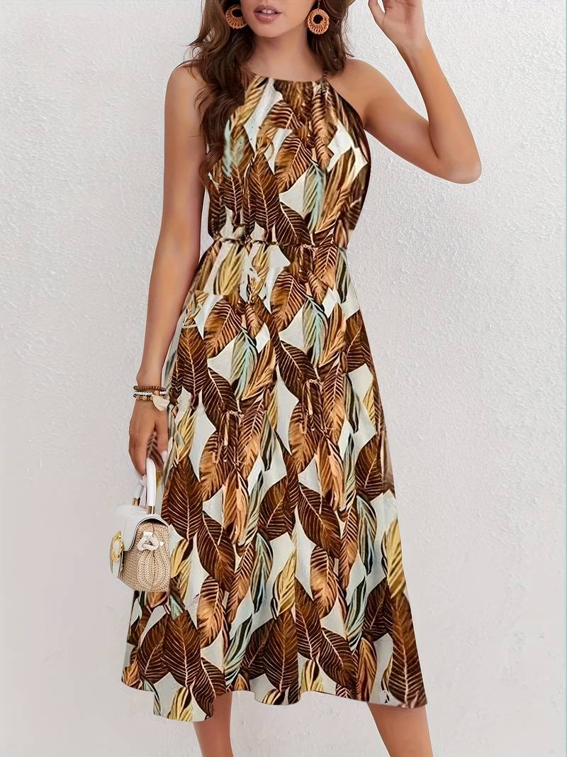 Esther - Neckholder Strandkleid mit Blattdruck