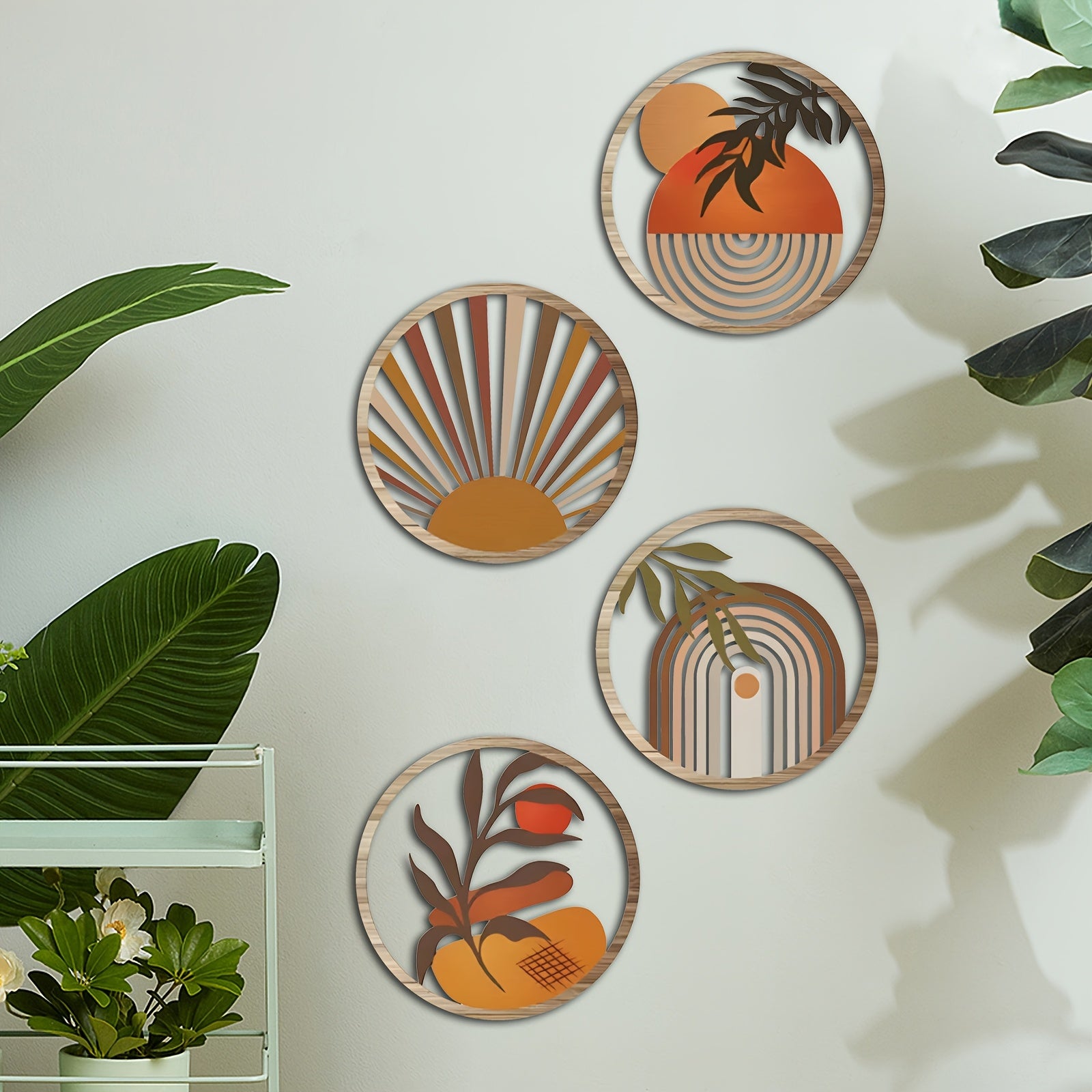 RuralAura Boho Holz-Wandkunst Set – Rustikale geschnitzte hängende Skulpturen