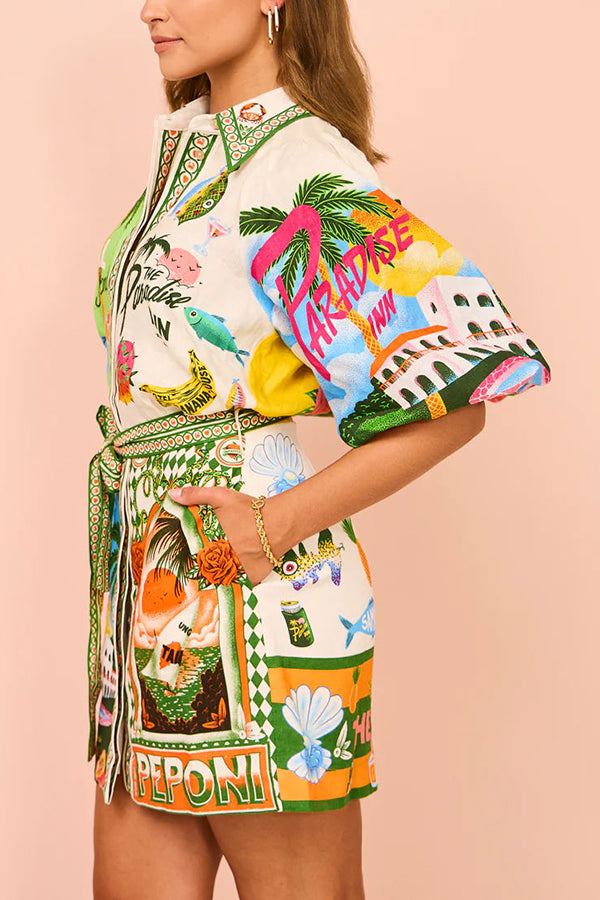 Sigrid - Ballonärmel mit selbstbindendem Gürtelkleid