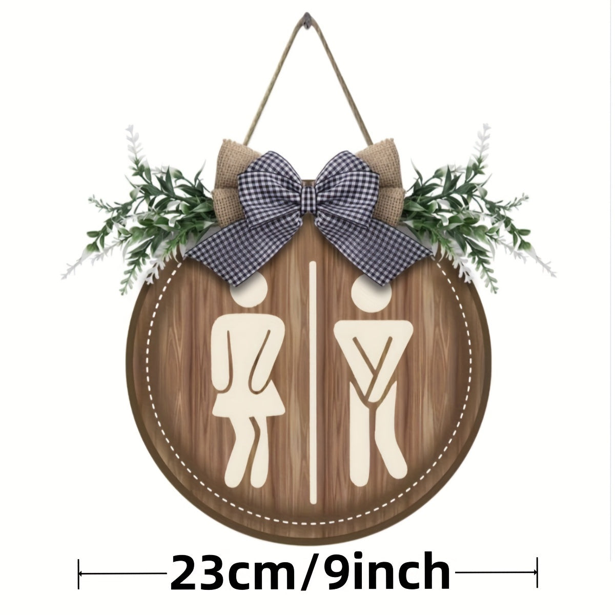 LooCharm – Rustikales Toilettenschild aus Holz mit Schleife, rund