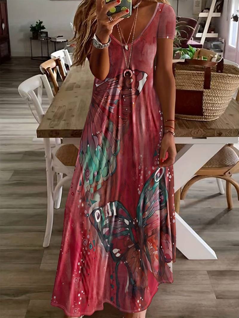 Gracie – V-Ausschnitt Kleid mit Schmetterlingsdruck