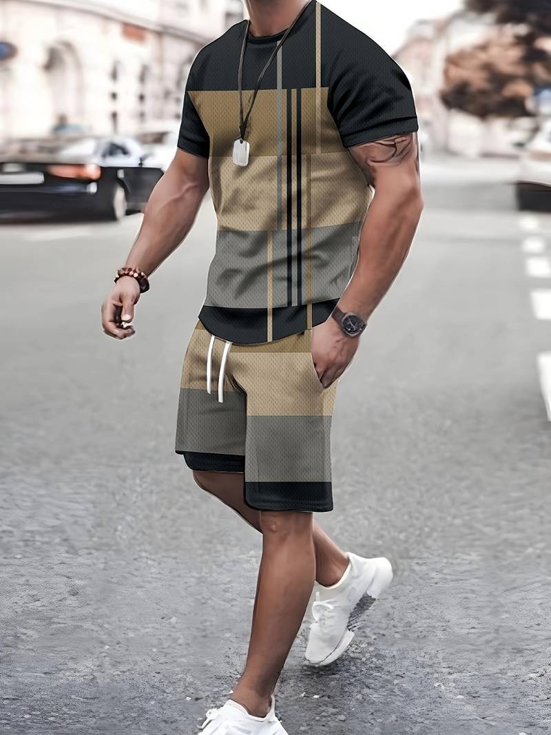 Sverre - Lässiges T-Shirt und Shorts-Set mit Druck