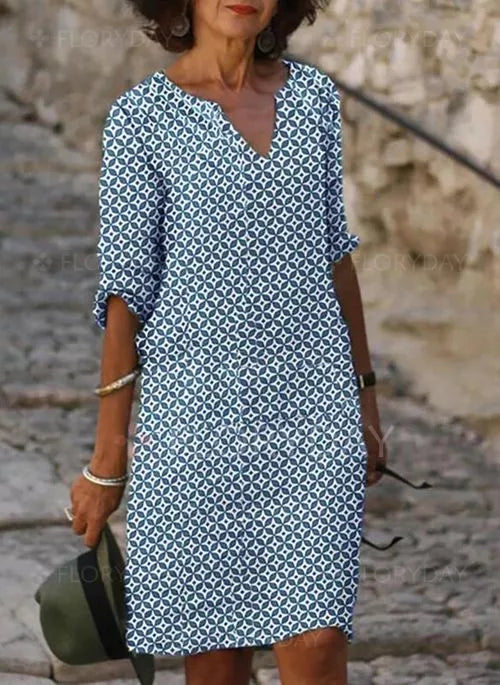 Dana - Lockere Passform Halbarm Print Kleid