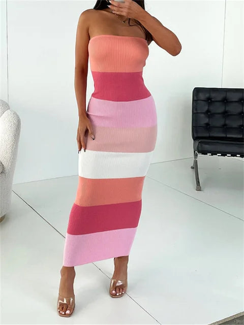 Siri - Strapless Bodycon-Röhrenkleid mit gestreiftem Muster