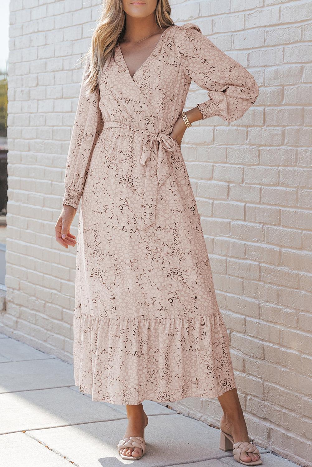 Jasmin - Maxikleid mit Leopardenmuster und Bindegürtel