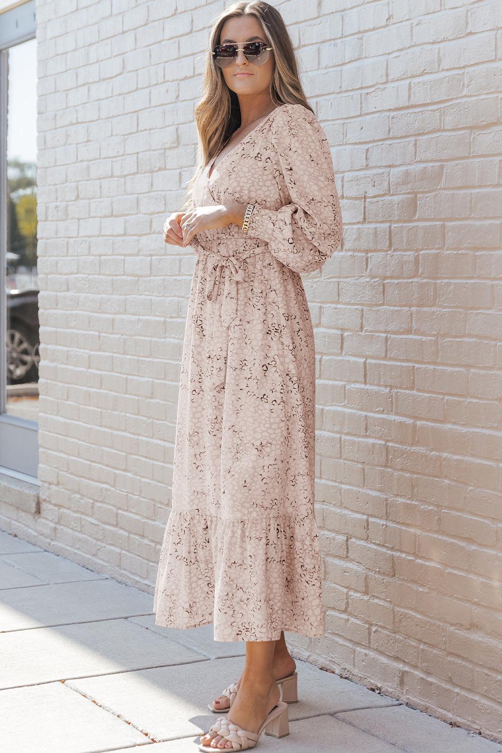 Jasmin - Maxikleid mit Leopardenmuster und Bindegürtel