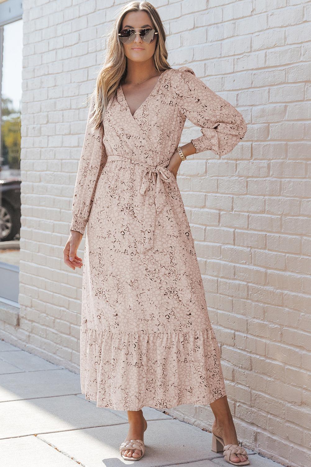 Jasmin - Maxikleid mit Leopardenmuster und Bindegürtel