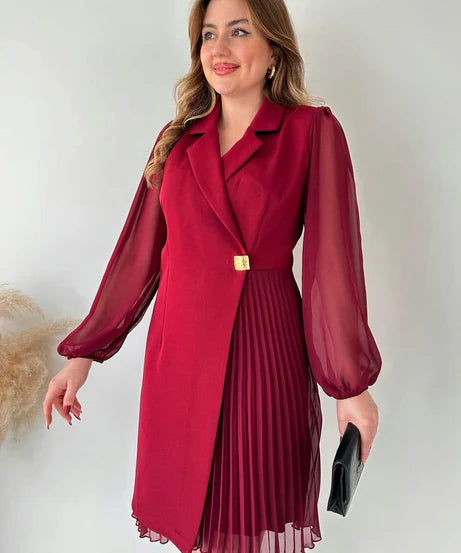 Amalia - Elegantes Plisseekleid mit Puffärmeln in knielanger Länge