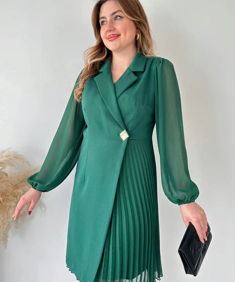Amalia - Elegantes Plisseekleid mit Puffärmeln in knielanger Länge