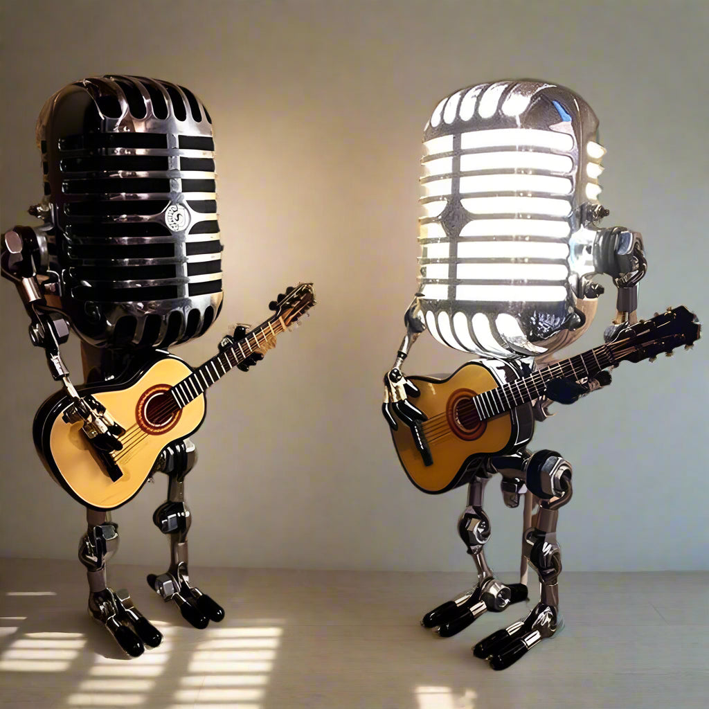 MicBots - Vintage-Mikrofon LED-Roboter mit Musikinstrumenten
