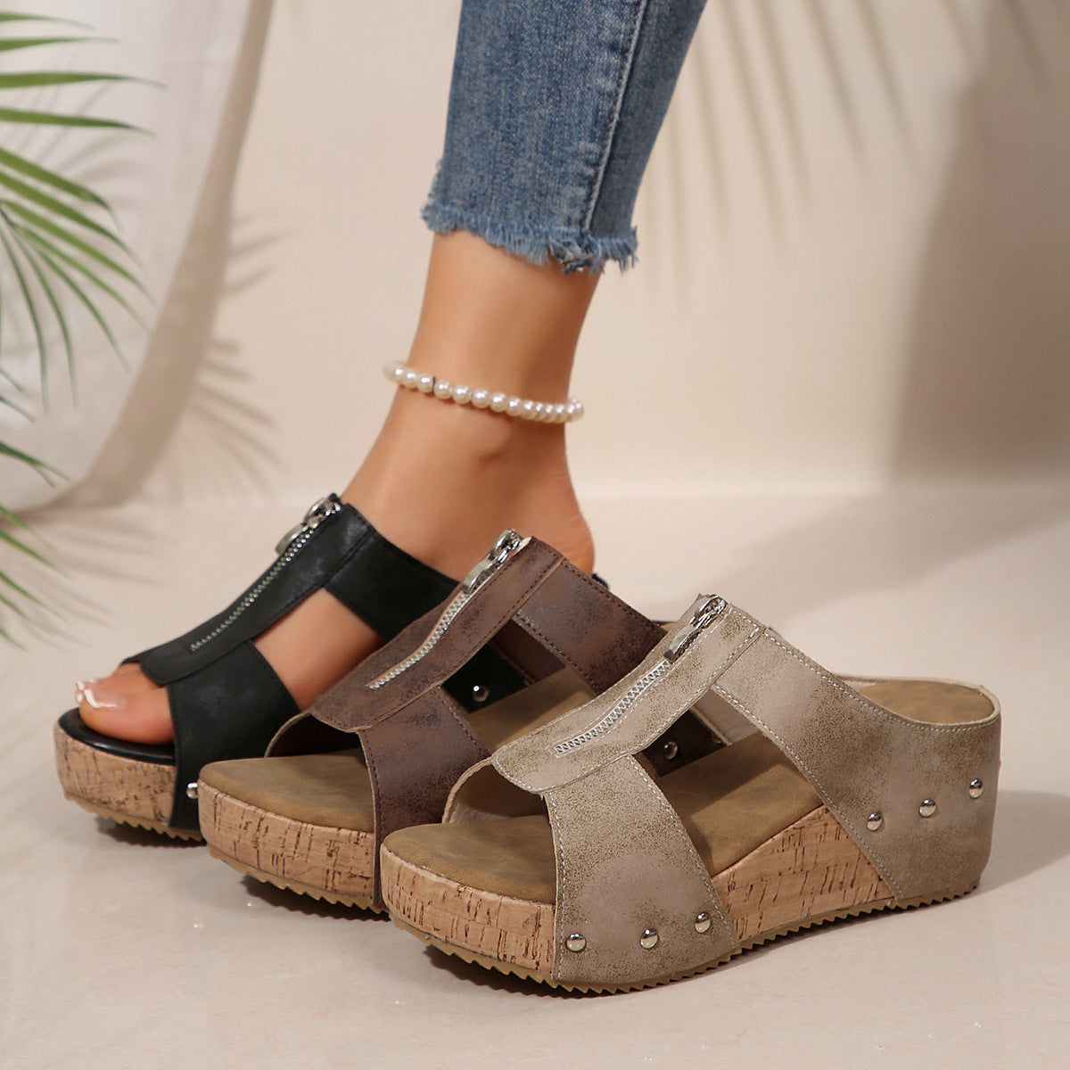 Selma Slip-On Keilsandalen für Damen mit Reißverschlussdesign