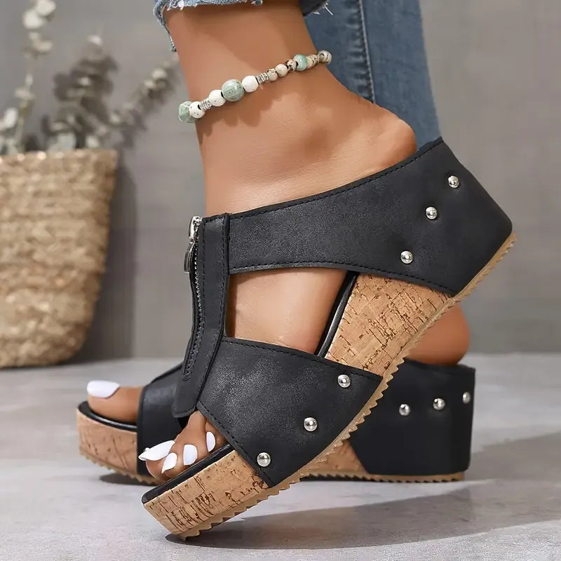 Selma Slip-On Keilsandalen für Damen mit Reißverschlussdesign