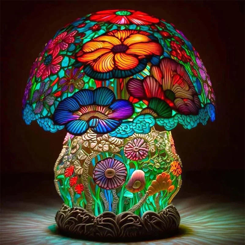 EnchantedGlow - Verspielte Glas-Mushlampen mit Buntglasdesign